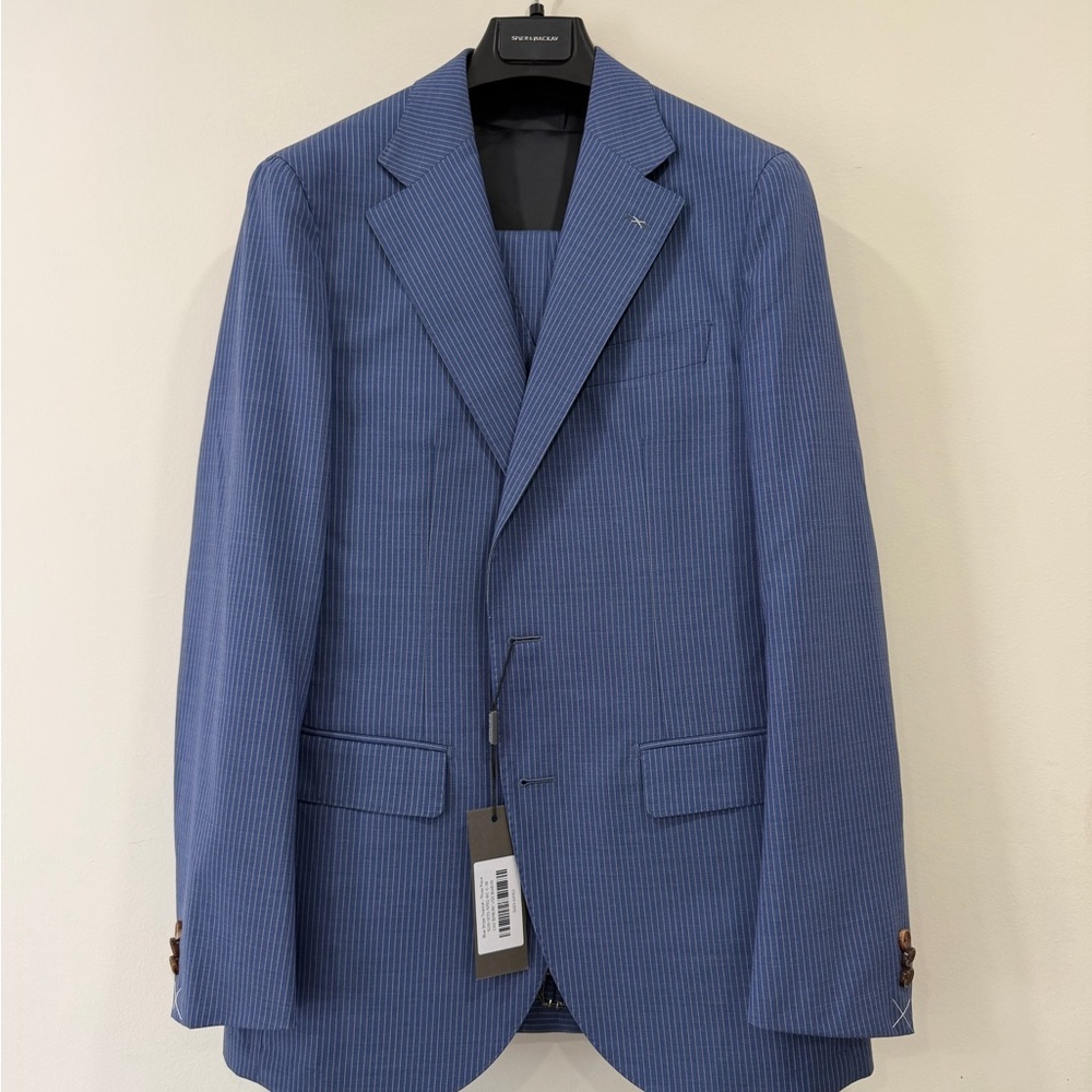 Spier & Mackay Blue Stripe Tropical 3 PieceSuit Vitale Barberis Canonico 38R
